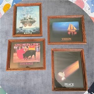 Set of 4 Inspirational Framed Art Prints PEACE VISION HOPE COURAGE Motivational
